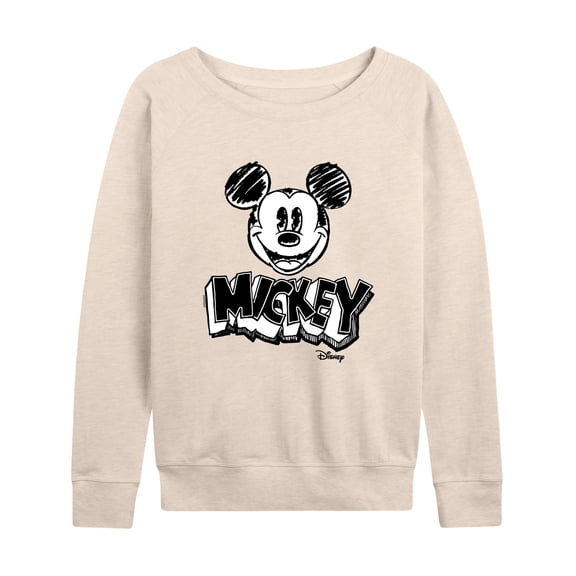 Disney - Mickey Mouse Lightweight French Terry Wide Neck Long Sleeve Graphic Shirt