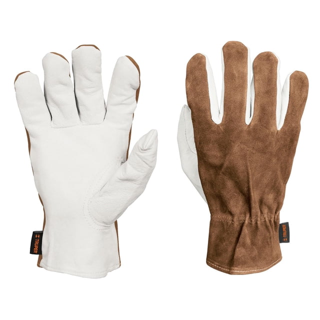 Guantes de Piel de Cabra con Dorso de Carnaza Truper Unitalla Blanco con Café