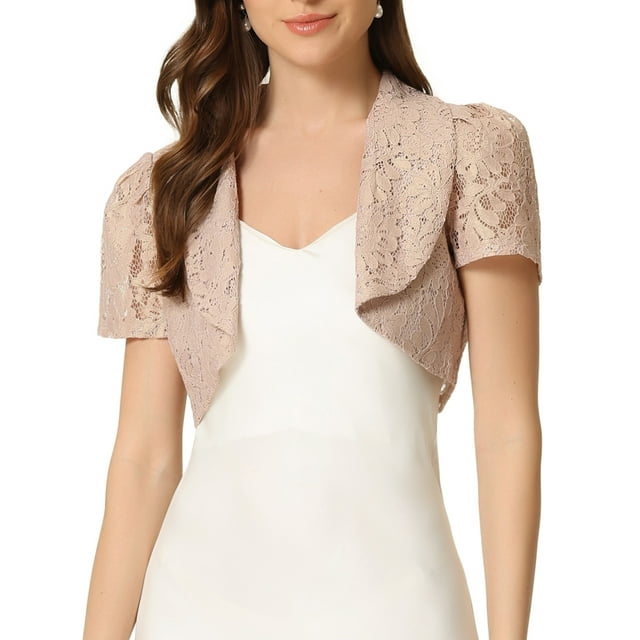 INSPIRE CHIC Boléro en Dentelle Florale pour Femme, Col à Revers, Manches Courtes, Élégant, Rose, P