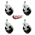 thumbnail image 2 of 5 Inch Phenolic Wheel Swivel ½ Inch Threaded Stem Caster Set with Brake SCC, 2 of 2