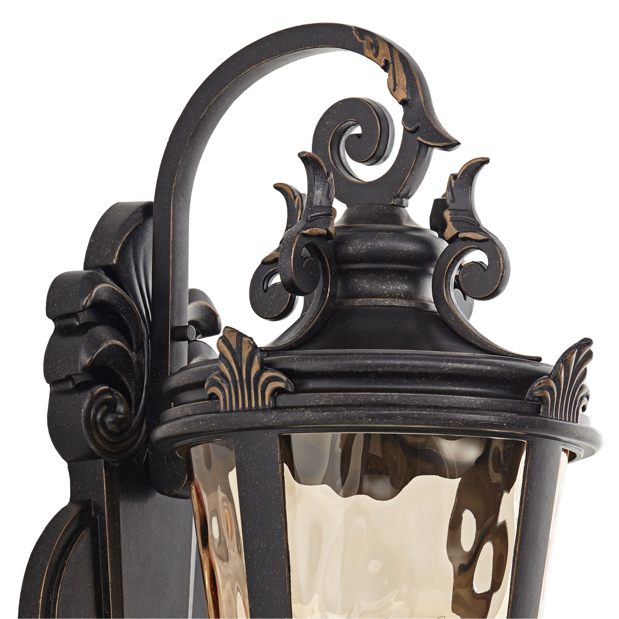 John Timberland Casa Marseille Vintage Rustic Outdoor Wall Light Fixture Veranda Bronze Ornate Scroll 31" Champagne Hammered Glass for Post Exterior