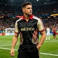 thumbnail image 5 of Mexico 2026 Soccer Cup Fan Jersey for Men, Button Down Short Sleeve Shirt with Winged Totem & Retro Print, Lightweight Breathable Stretch Athletic Top, 1 PC Black L, 5 of 5