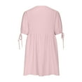 thumbnail image 5 of Sakmal V-Neck Dresses for Women Pink Mini Cotton and Linen Short Sleeve Pleated Solid A-Line Dress, 5 of 6