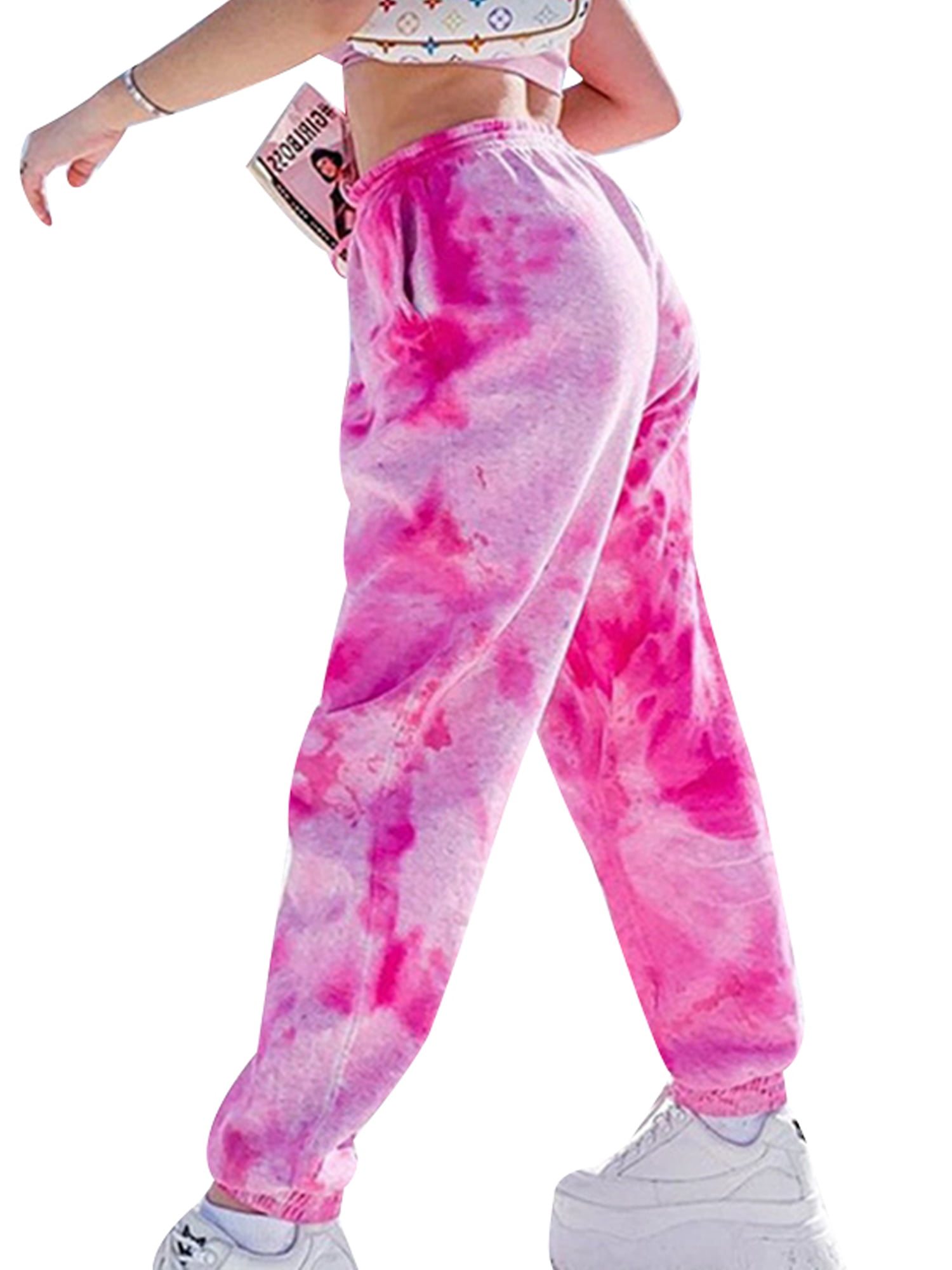 FUNEY Women Casual Drawstring Elastic Waist Jogging Jogger Pants with Pockets,Tie-dye Print Home Sweatpants,S-3XL