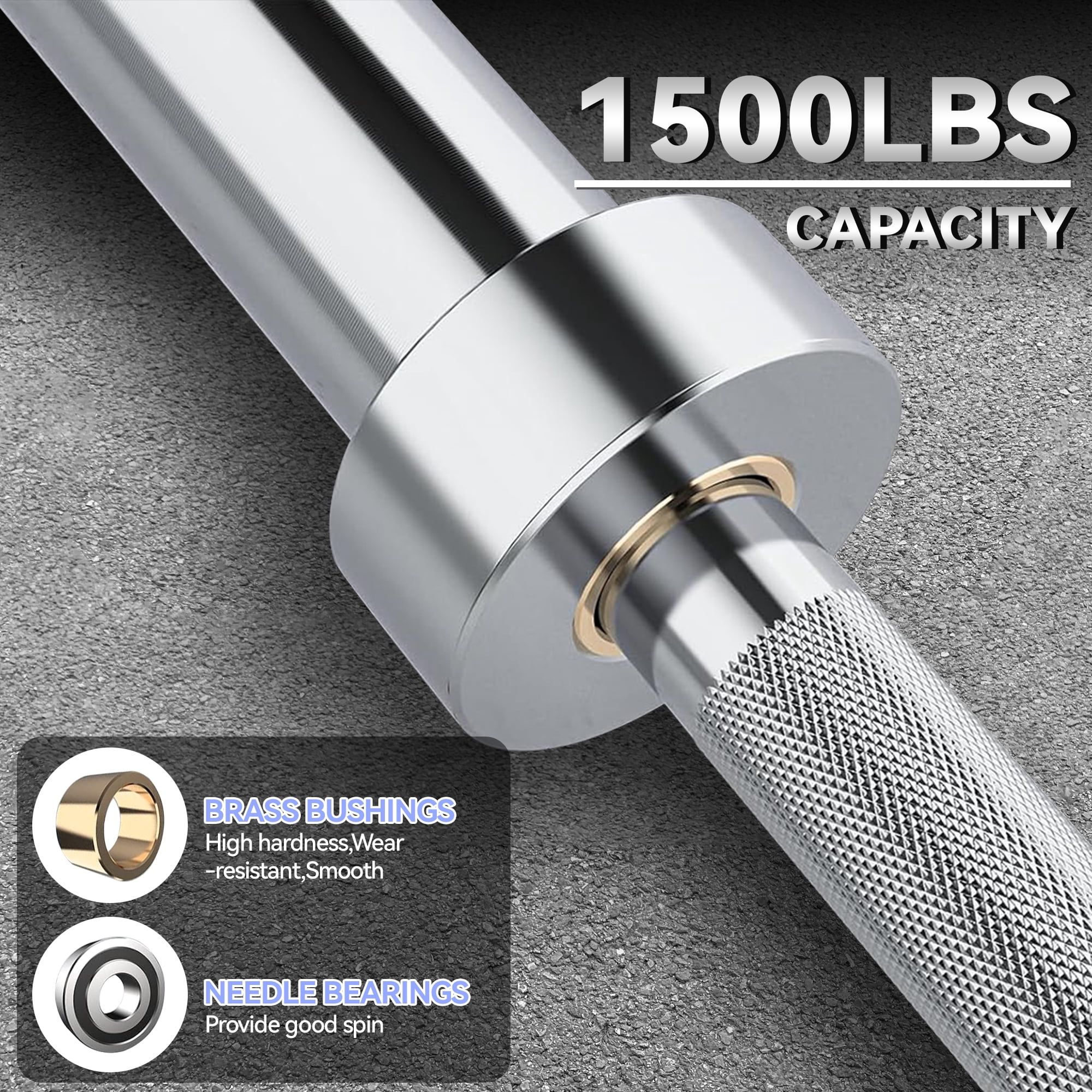 COZONY 7 Ft Silver Barbell , 2 Inch Sleeve Diameter, 1500LB Capacity Strength for Squats & Deadlifts
