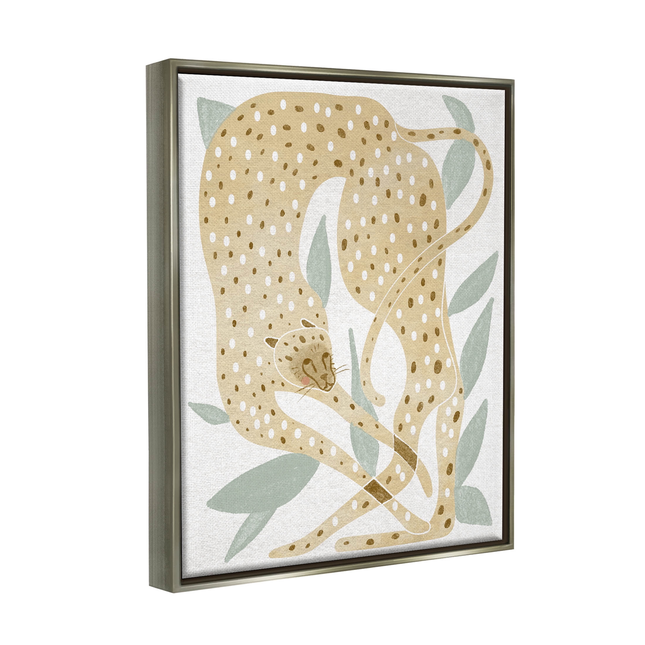 Modern Cheetah Botanical Leaves Animals & Insects Graphic Art Luster Gray Framed Art Print Wall Art