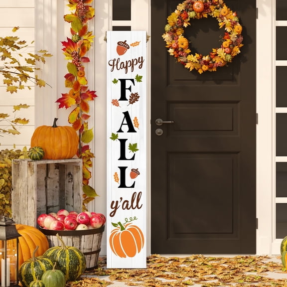 Fall Porch Decor 47 inch Wooden Sign, Farmhouse Autumn Decorations for Front Door, Rustic Happy Fall Y'all Porch Leaner Sign for Thanksgiving Outdoor Home Decor