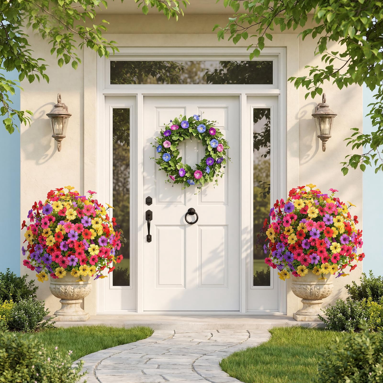 Alupssuc 2 Pcs 20" Artificial Topiary Ball Flowers For Outdoors Planters, Spring Decoration with Spike, UV Resistant Faux Summer Plants
