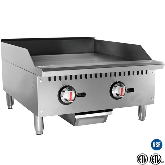 24” Commercial Gas Griddle, Thermostatic Control, 60,000 BTU, Stainless Steel, Natural Gas, NSF & ETL Certified