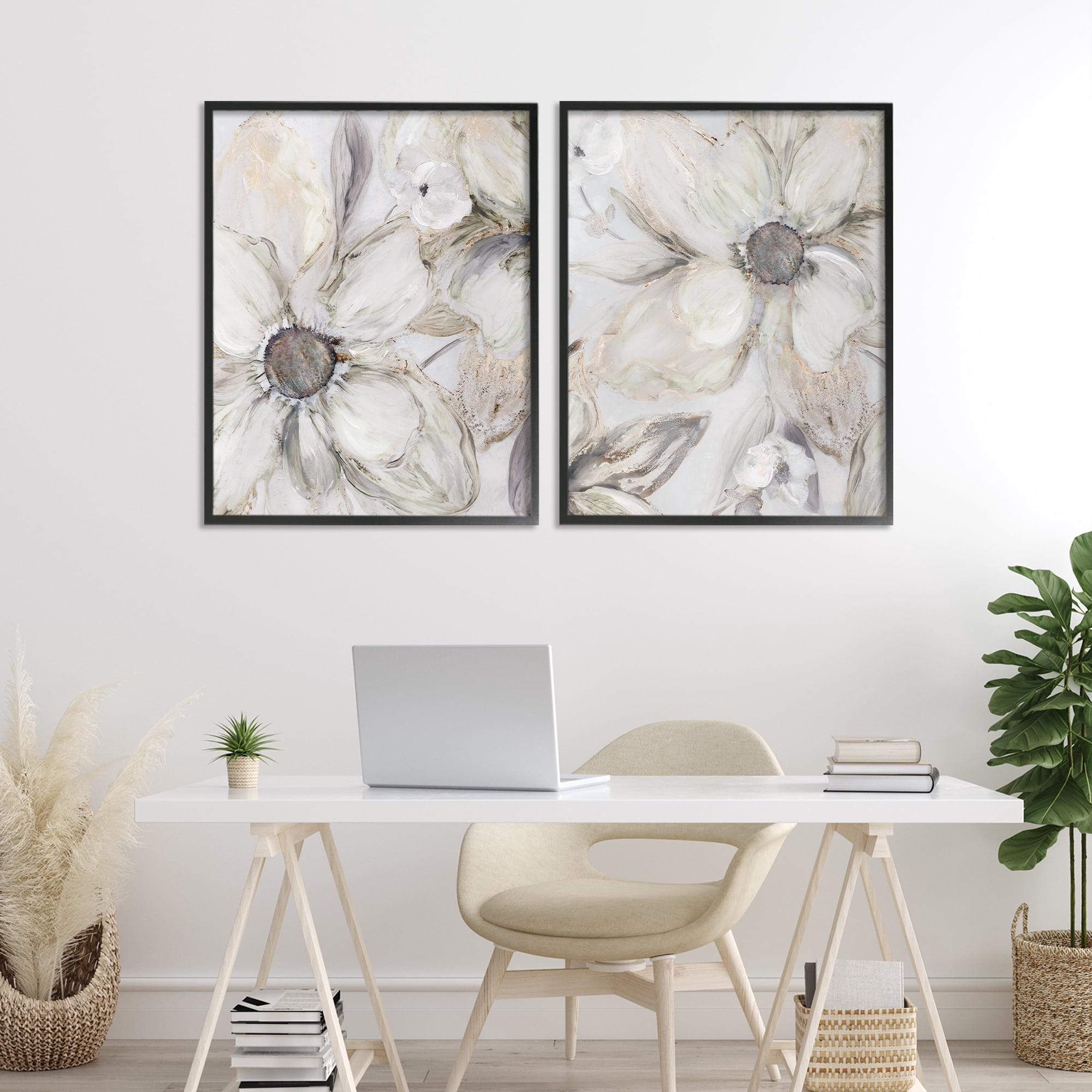 Stupell Industries Sandstone Tinted Blooms 2 Piece Black Framed Giclee Art Set, design by Carol Robinson