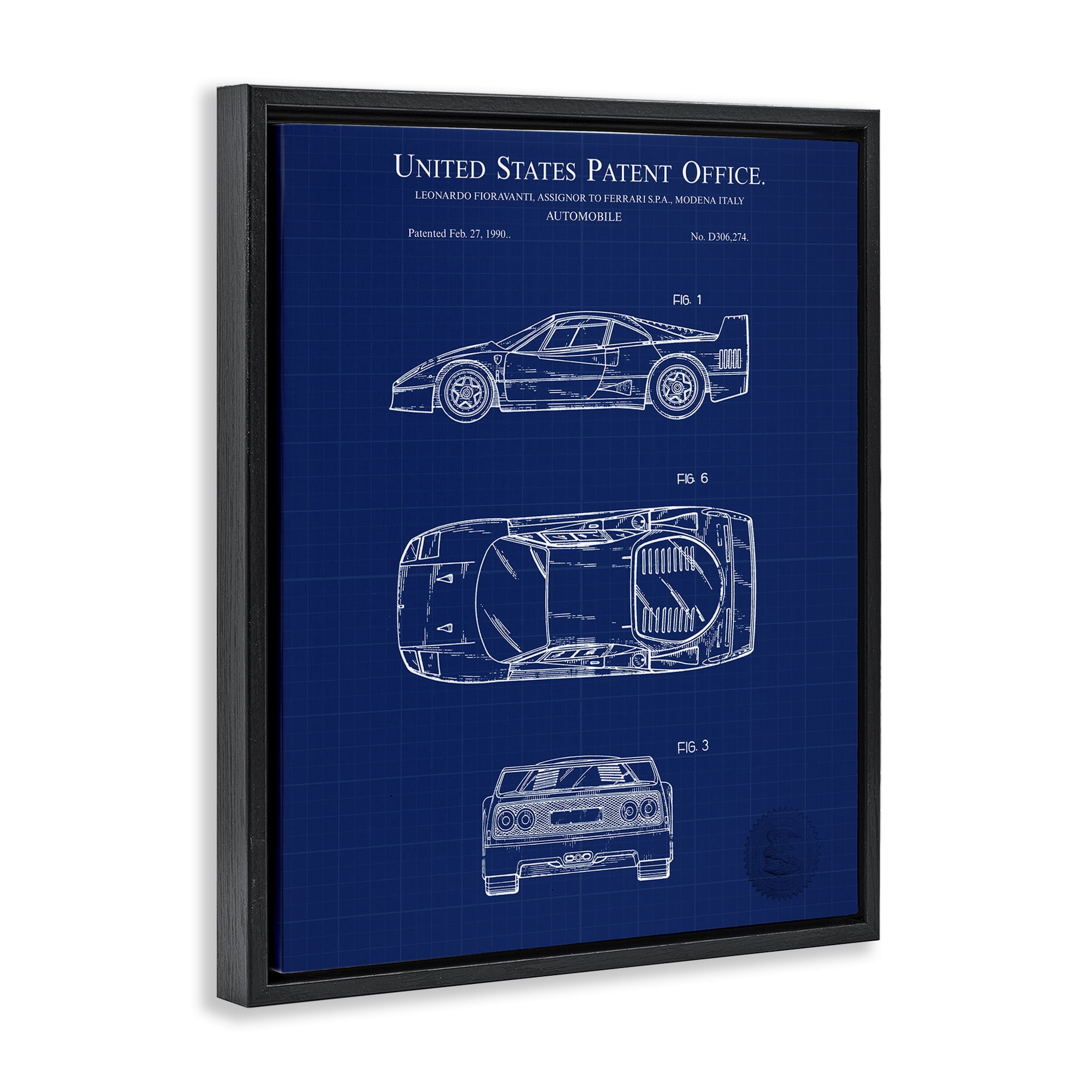 Stupell Industries Automobile Car Blueprint Transportation Painting Black Floater Framed Art Print Wall Art, 17 x 21