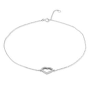 JEWELEXCESS 1/10 CTW Diamond Ankle Bracelet for Women .925 Sterling Silver Anklets for Women Heart Anklets for Women, Ankle Bracelets for Women Adjustable 11 Inch Anklet Heart Gifts for Women