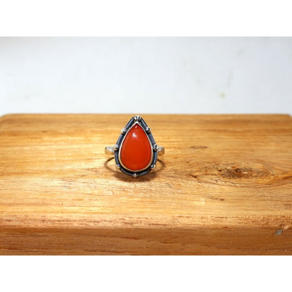 Heaven Crafts Natural Carnelian Ring 925 Sterling Silver Pear Shape Orange Stone Handmade Women Jewelry Statement Ring