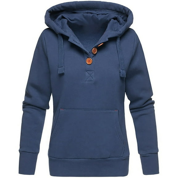 Women Plus Size Hoodies Clearance Ladies Solid Hooded Button Sweatshirt Pullover Tops Shirt