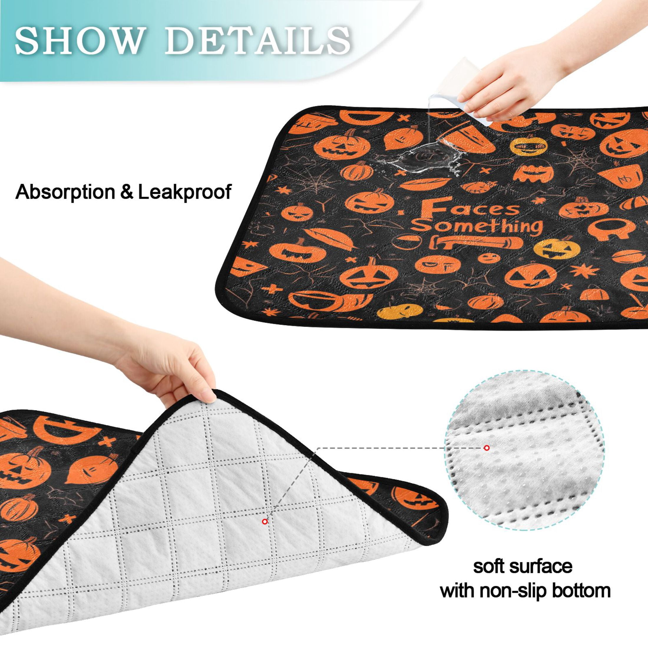 Qxltty Pattern Of Black and Orange Halloween Symbols Cat litter Pads Pet Set of 2 Diaper Mats Center Anti-leakage Layer Absorbent Soft and Comfortable