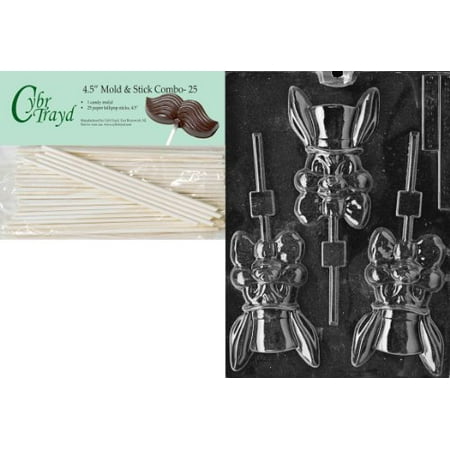 - Cybrtrayd Bunny with Hat Lolly Easter Chocolate Candy Mold with 25 4.5-Inch Lollipop Sticks
