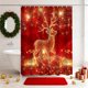 thumbnail image 1 of Cortina de ducha navideña con ganchos, bola navideña y estrella, poliéster impermeable, decoración navideña para baño, poliéster., 1 of 6