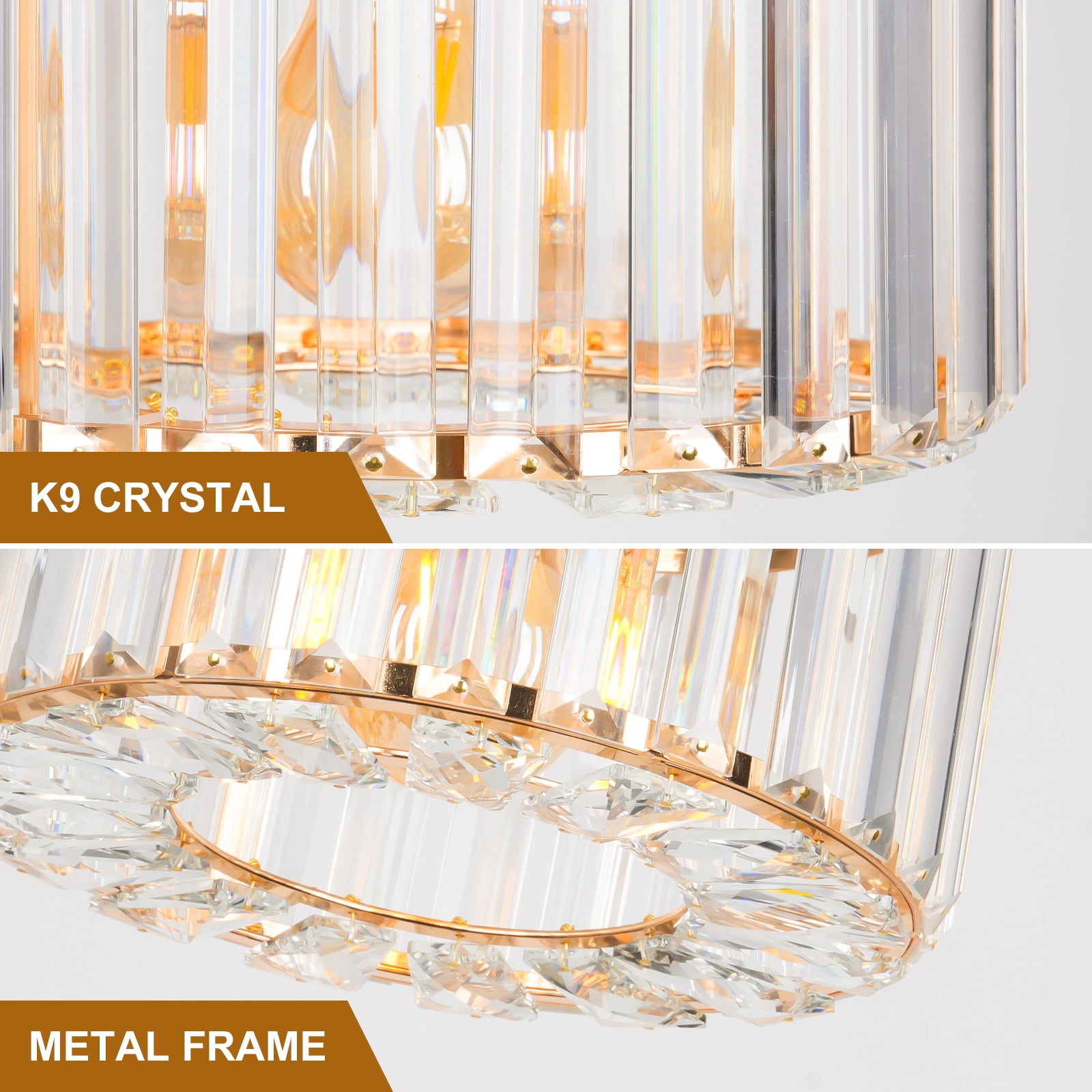 FRIDEKO HOME 9" Crystal Semi Flush Mount Ceiling Light, E26 Base, Modern Gold Small Ceiling Light Fixture for Hallway、Kitchen、Entryway、Bedroom、Bathroom (Bulb not Included)