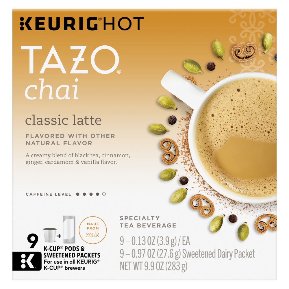 Tazo, Chai Classic Latte KCup Tea Pods & Sweetened Packets, 9 Ct