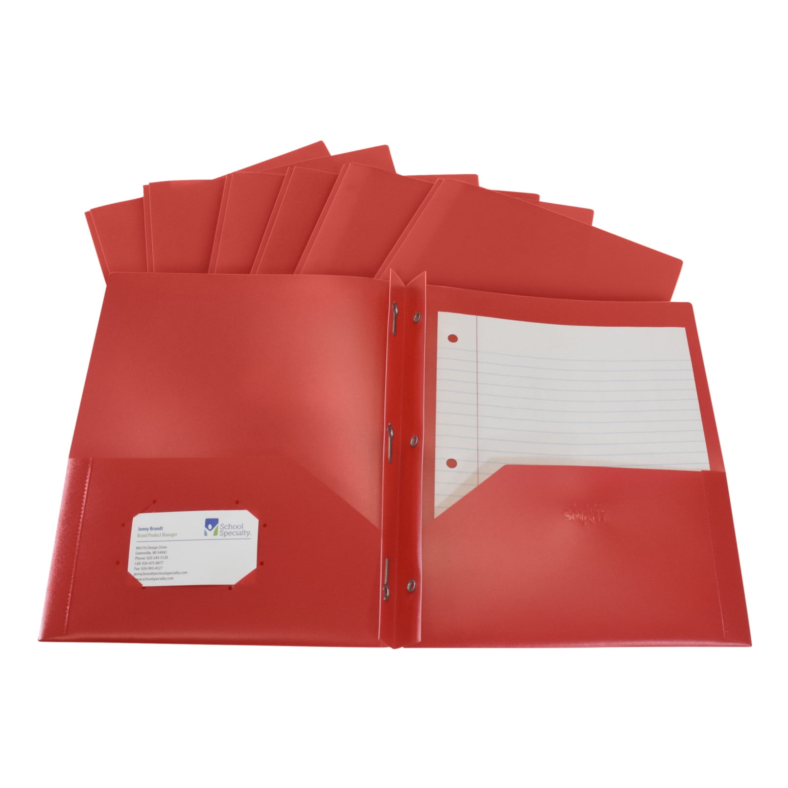 School Smart 2-Pocket Poly Folders with Fasteners, Red, pack of 25