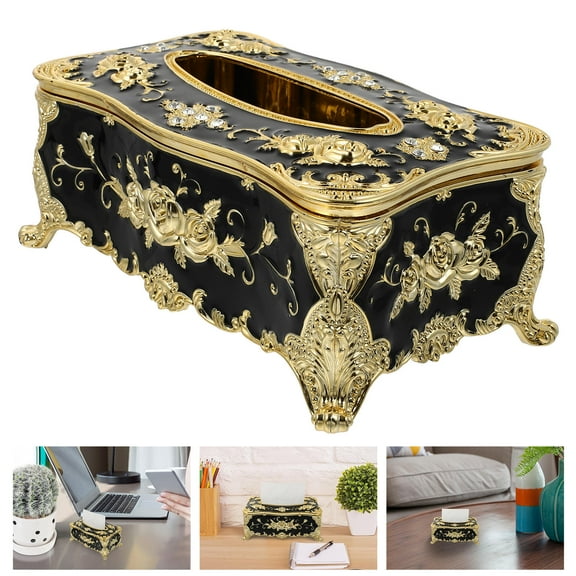 FELTECHELECTR European Style Tissue Box 1Pack Creative Black Gold Acrylic For Living Room Table Use Multifunctional Storage