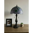 thumbnail image 4 of Tiffany Table Lamp Purple Stained Glass Green Leaves LED Bulbs Included for Living Room Dining Room Bedroom Bedside 12"W*12"D*22"H, 4 of 5