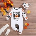thumbnail image 2 of Krdevn Baby Halloween Bat & Pumpkin Print Romper with Hat - Soft Casual Pullover Jumpsuit,Size:3-6 Months, 2 of 9