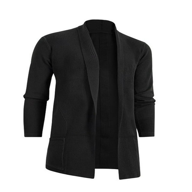 Men Cardigan Sweaters Solid Color Shawl Collar Long Sleeve Knitted Fall Casual Long Cardigan