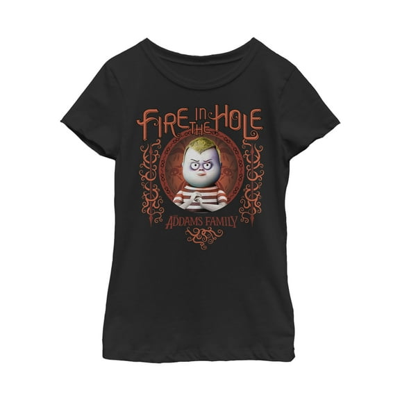 Girl's Addams Family Pugsley Fire in the Hole  Graphic Tee Black Large