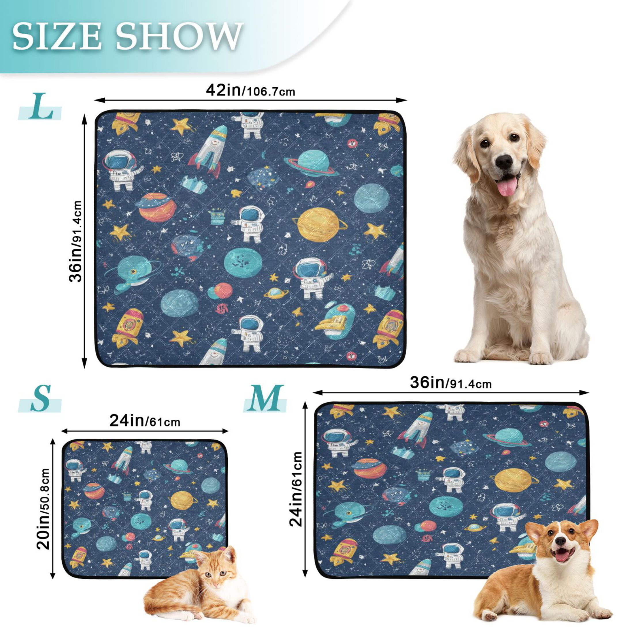 Qxltty Space Themed Cat litter Pads Pet Set of 3 Diaper Mats Center Anti-leakage Layer Absorbent Soft and Comfortable