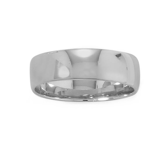 Wedding Band Ring 6mm Wide Polished Rhodium on Sterling Silver Nontarnish