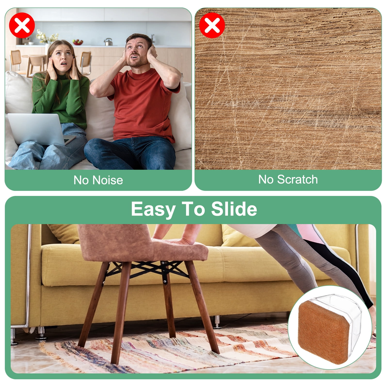 Uxcell 16-Pack Chair Leg Floor Protectors, Fit 1.1-1.5" Silicone Pads with Felt Pads Furniture Leg Covers for Hardwood Floors