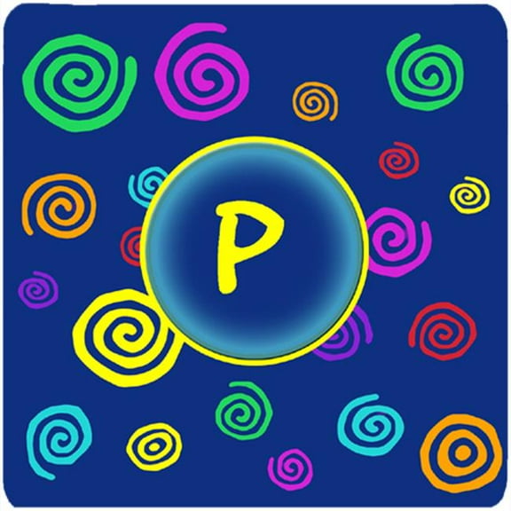 Monogram - Blue Swirls Foam Coasters Initial Letter P, Set - 4