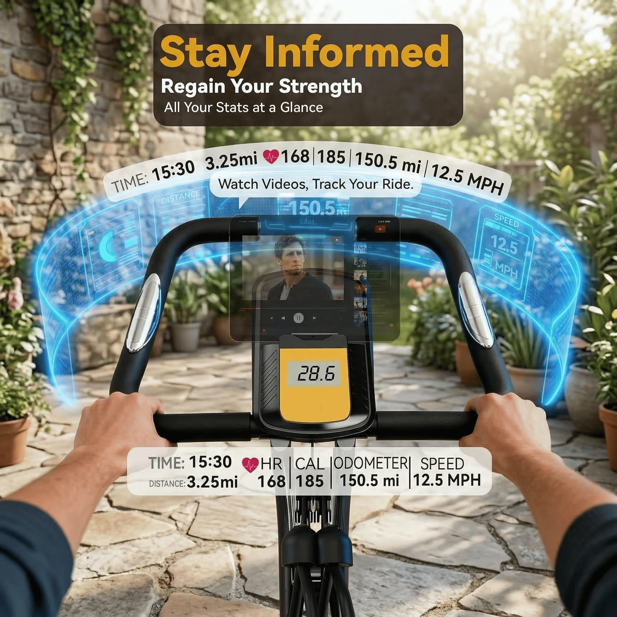 USLIM Foldable 5-in-1 Exercise Bike with Wide Seat and Backrest, Quiet Stationary Bike with 16-Level Magnetic Resistance, 300 lb Capacity
