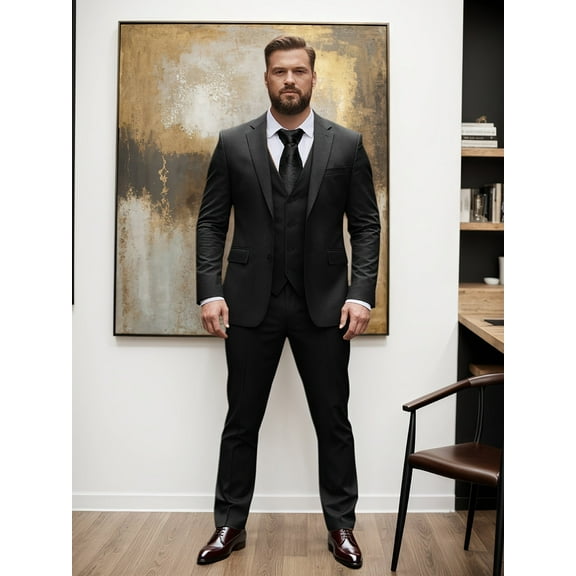 Plus Size - 3pcs Men'S Suit Blazer Vest Pants Lapel Collar Two Button Flap Pockets for Business Occasion Job Interview Commuting Or Daily Wear Men Elegant Attire, PLUS SIZE