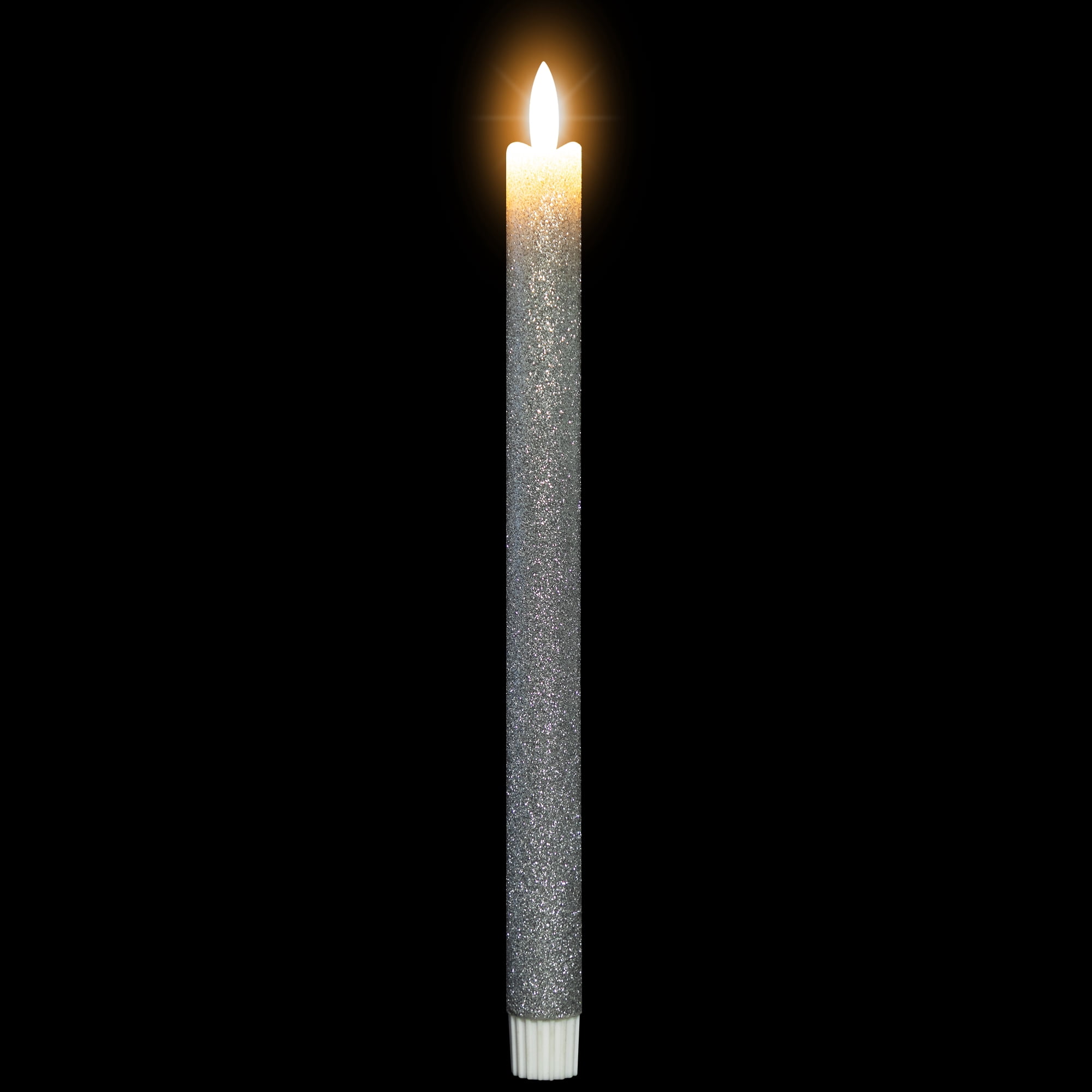 Northlight LED Flameless Flickering Taper Glittered Christmas Candles - 11" - Silver - Set 2