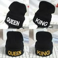 thumbnail image 2 of King & Queen Beanies Knit Cap Embroidery Thick Warm Winter Hats for Men Women, 2 of 4