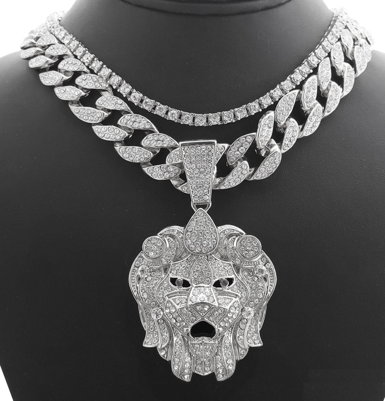 18k White Gold JESUS PIECE Bling Out Iced Simulated Diamond Hip Hop Cuban Chain