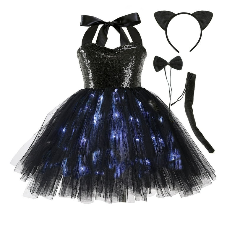 Zwiiyzr Light Up Princess Dress for Toddler Baby Girls Halloween Tulle Dress  with Accessories Set Dress Outifts for 1-10 Years Black - Walmart.com