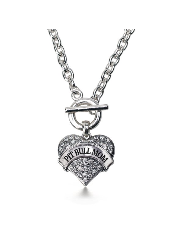 Pit Bull Mom Pave Heart Toggle Necklace