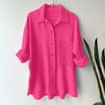 thumbnail image 2 of TTUHYWXI Womens Oversized Button Down Blouse Top Collared Long Sleeve Gauze Shirts (Hot Pink, M), 2 of 9