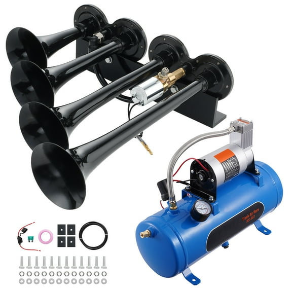 KFFKFF Train Horns Kit 4 Trumpet Air Horn Kit 120 psi Air Compressor 1.6 Gal Tank