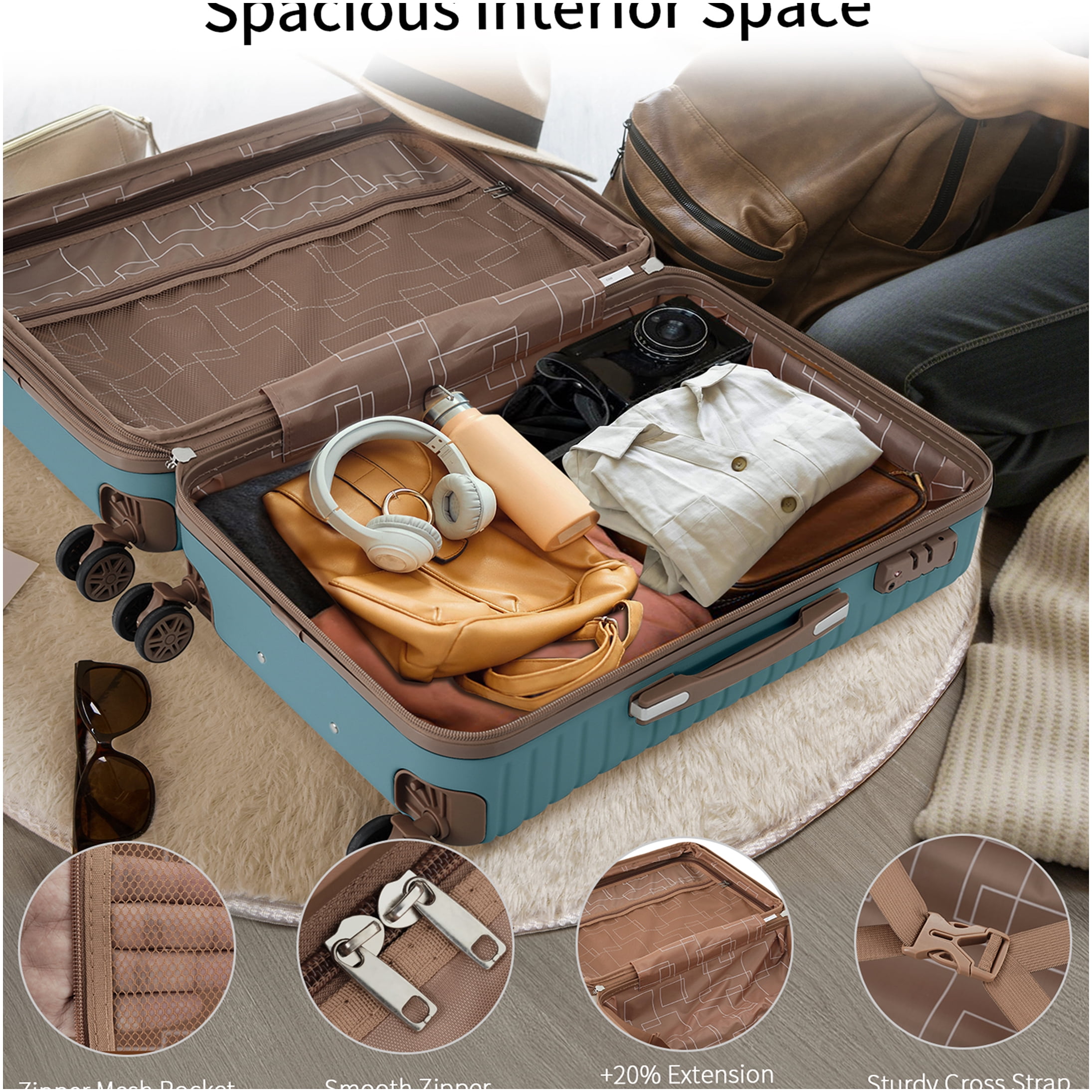 Blue ABS Hardshell Luggage Set with TSA Lock, 360° Silent Spinner Wheels, Lightweight Suitcase Combo for Travel