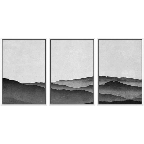 IDEA4WALL Framed Canvas Wall Art Gray Gradient Mountains Landscape Wilderness Watercolor Minimalism Modern Relax/Calm Black and White for Living Room, Bedroom, Office