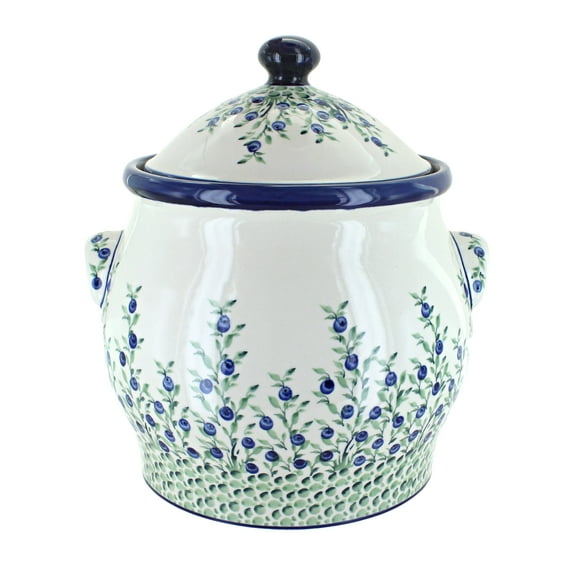 Blue Rose Polish Pottery Porcelain Vine Cookie Jar