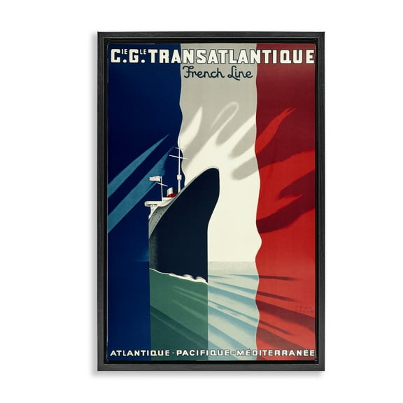 Stupell Industries Antique French Cruise Ship Transportation Painting Black Floater Framed Canvas Art Print Wall Art, 17 x 25