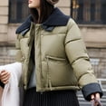 thumbnail image 7 of Oksale Cropped Puffer Jackets for Women Casual Lapel Quilted Outerwear Comfort Long Sleeve Overcoats for Winter 2025 Army Green XL, 7 of 7
