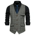 thumbnail image 2 of VSSSJ Men's British Style Vest Plus Size Plaid Tweed Sleeveless V-Neck Single Breasted Jackets with Pockets Fashion Comfortable Evening Dress Jacket Gray L, 2 of 9