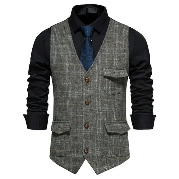 Vest For Men Qiggri Men Solid Fashion Lattice Have Pockets Breasted Vest Tops Blouse Suit Vest For Men