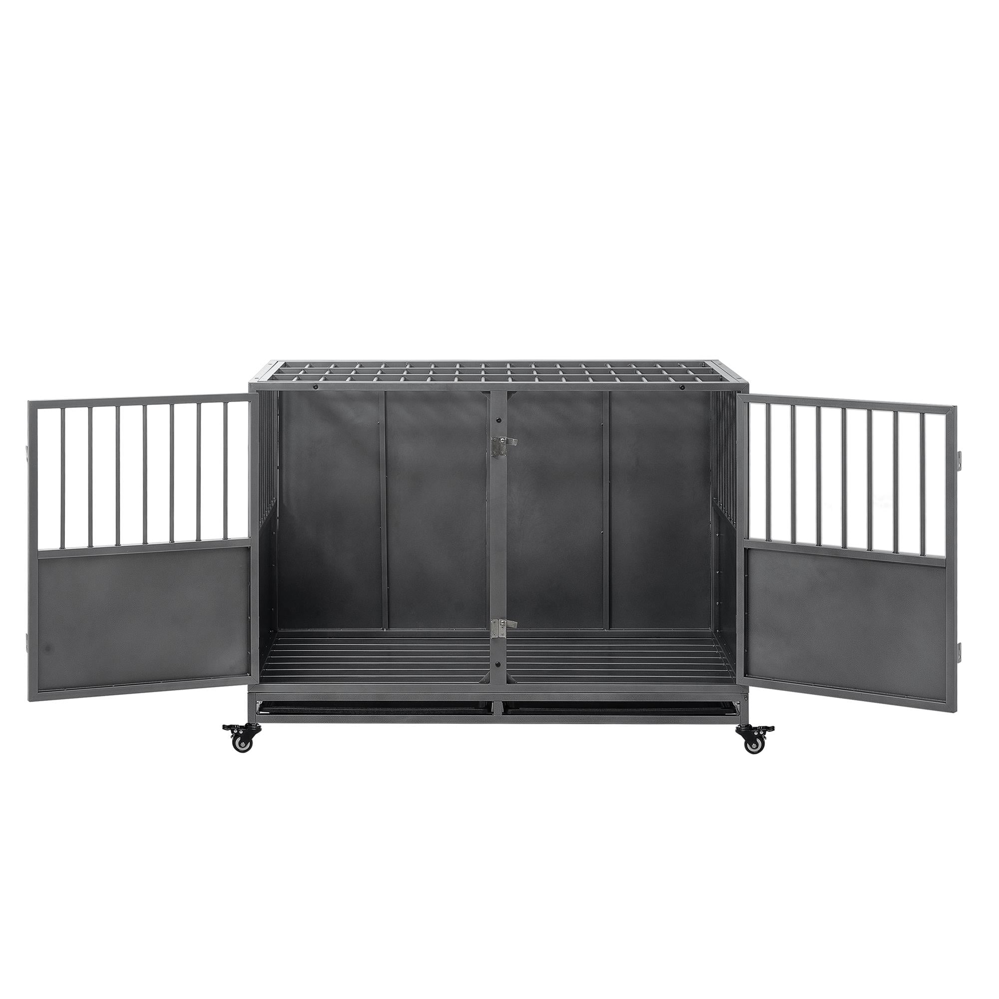 Pefilos 47" Dog Crate for Indoor Dogs, Heavy Duty Dog Cage with Tray, Dog House Rabbit Hutch, Silver Pefilos 47" Dog Crate for Indoor Dogs, Heavy Duty Dog Cage with Tray, Dog House Rabbit Hutch, Silver